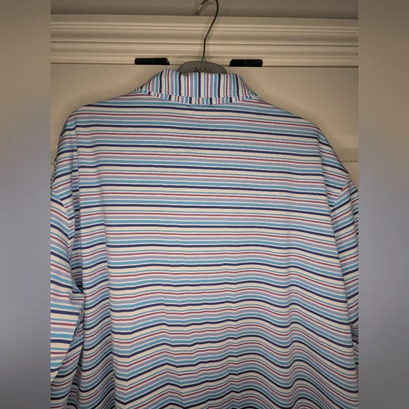 Peter Millar XL 'Summer Comfort' Polo Short Sleeve Blue Stripe - Some Pilling - Picture 5 of 16